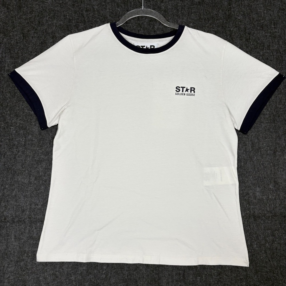 Golden Goose Lina Slim Knitted Rib Star Baby Tee White Navy L GWP01846